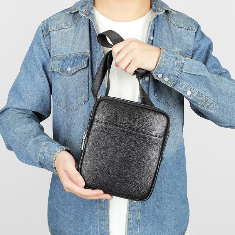 Herre Skuldertasker Luksus Læder Flap Besat Crossbody Taske - Sort