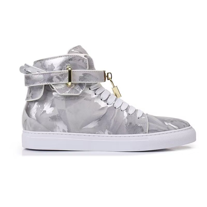 Herre Sneakers Graffiti Elite Ko Læder High Top Kicks - Grå