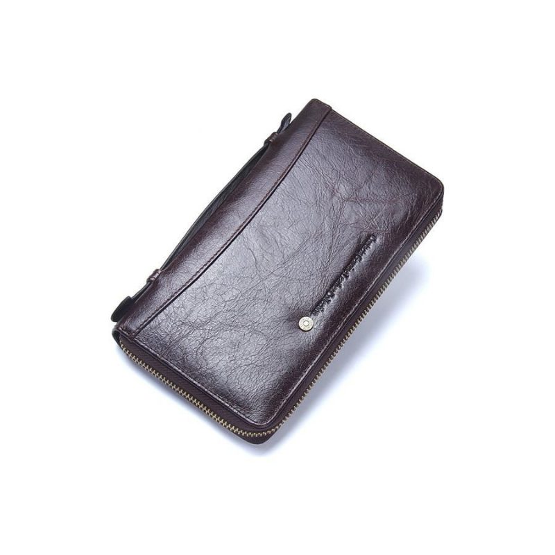 Herre Tegnebøger Luksus Vintage Kohud Lang Clutch Tegnebog - Kaffe