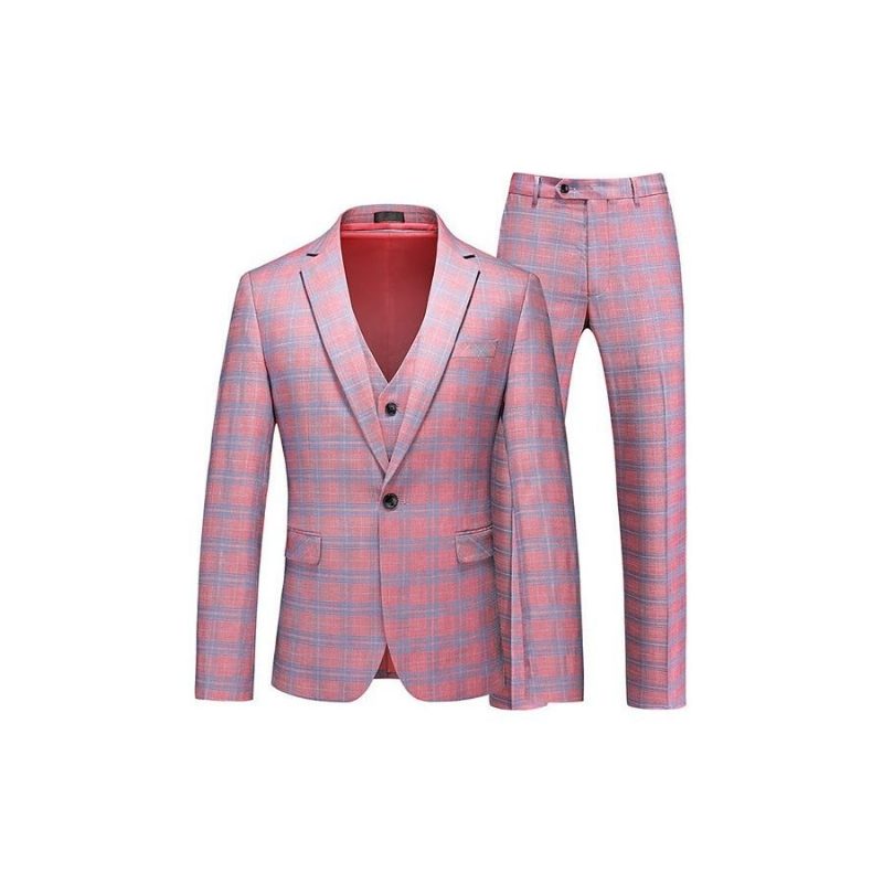 Herredragter Chic Skinny Zipperfly Singlebreasted 2-delt Jakkesæt - Lyserød