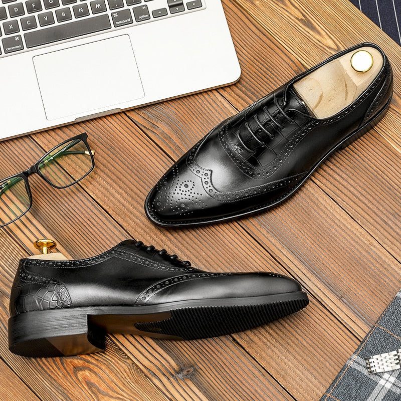Mænds Formelle Sko Med Eksotisk Mønster Blonde Brogue Dress - Sort