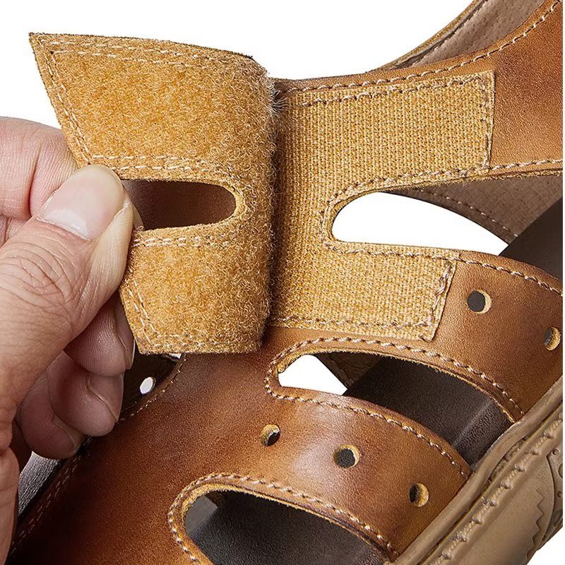 Mænds Fritidssko Elegante Peep Toe Velcro-sandaler - Kaffe