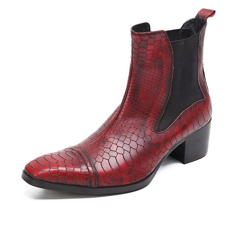 Mænds Støvler Luksus Croc-tekstur Læder Statement Dress Boots - Rød